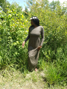 Olive green maxi dress with long sleeves 