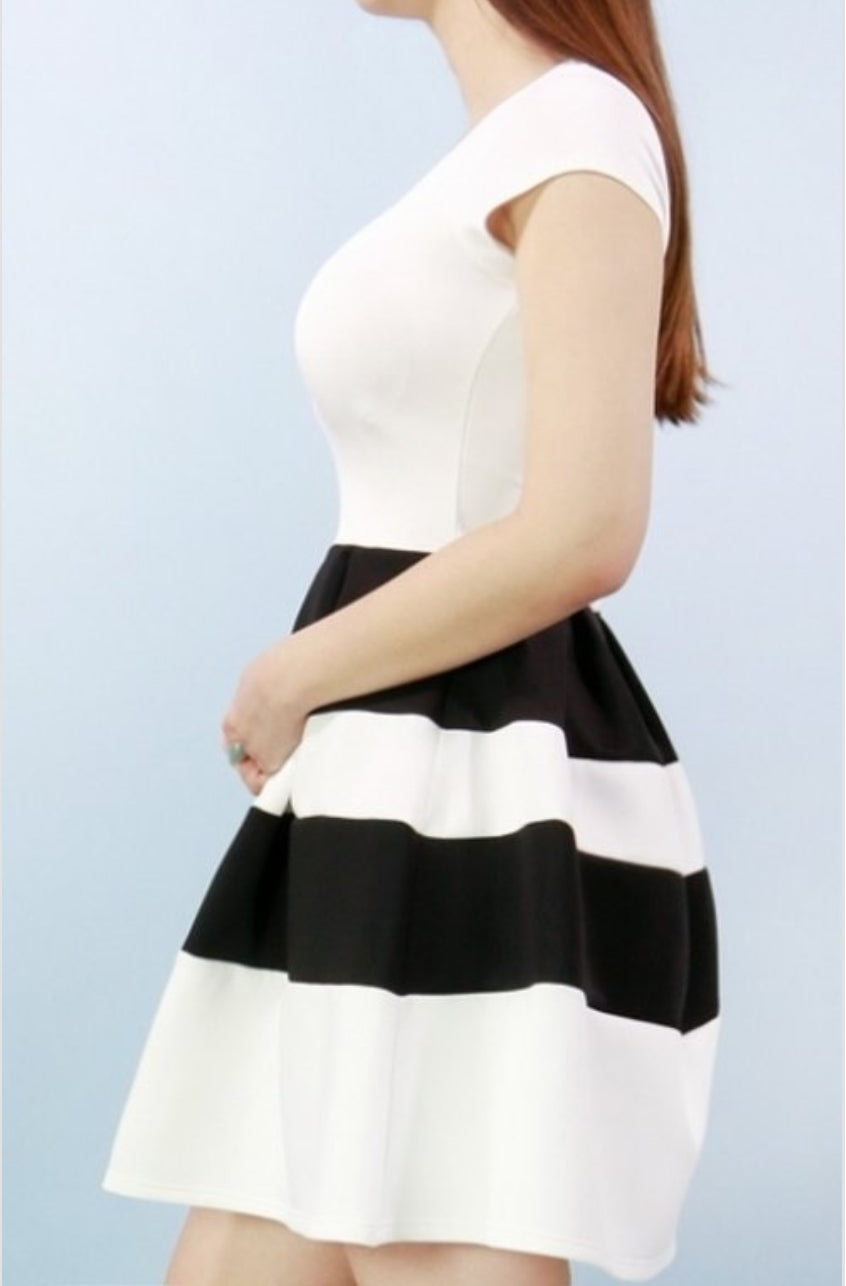 skater day dress Blue And Red 2-Tone Long Sleeve Ruffle Skater Dress with Pockets