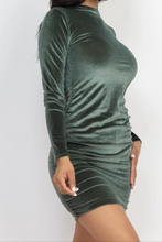 Load image into Gallery viewer, Velour Nights Long Sleeve Dress with Side Ruching