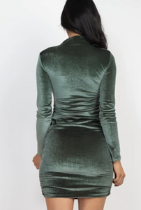Velour Nights Long Sleeve Dress with Side Ruching