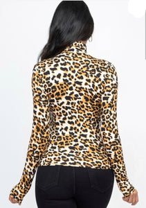 Leopard Print Mock Neck Long Sleeve Top